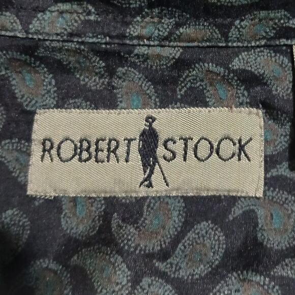 Robert Stock Large Long-Sleeved Button-Up Grey Paisley 100% Silk Shirt - Picture 2 of 12